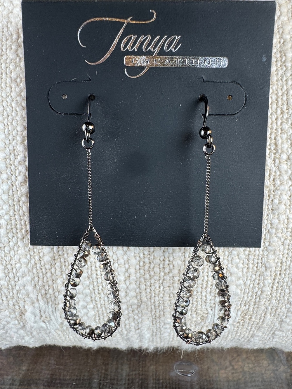0539-Tanya Creations Silver-Tone Crystal‎ Teardrop Dangle Earrings - Silver
